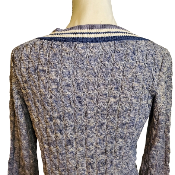 EUC Brora Varsity Stripe V-Neck Metallic Thread Sweater - Picture 7 of 10